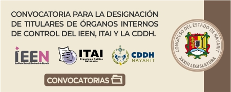 Convocatorias para ocupar los cargos de titulares de los órganos internos de control de los organismos constitucionales autónomos Comisión para la Defensa de los Derechos Humanos del Estado de Nayarit; Instituto Estatal Electoral de Nayarit; e Instituto de Transparencia y Acceso  a la Información Pública del Estado de Nayarit.