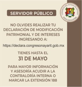 Declaración de Modificación Patrimonial y de Intereses. Hasta el 31 de mayo de 2023